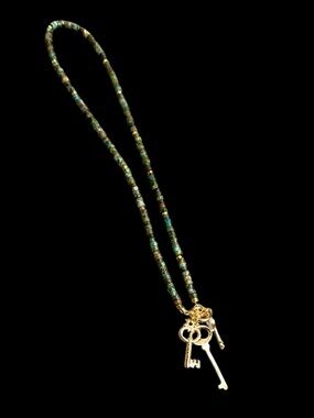 Ancient Green Key Beaded Necklace.